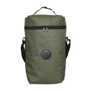 Bolso matero regulable 2 en 1 y morral Palo Verde impermeable color verde militar, con espacio para termo grande, yerbera, mate y porta bombilla. La alternativa de equipamiento rutero ideal con envío gratis para quienes buscan accesorios de marcas como Pimiento o Tricera en Argentina. Impermeable y anti golpe