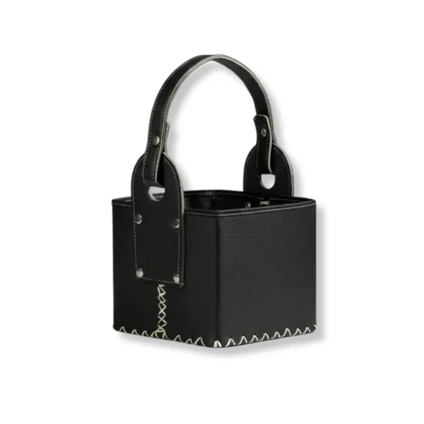 canasta matera eco cuero negra cosida con hilo encerado con manija set matero porta mate