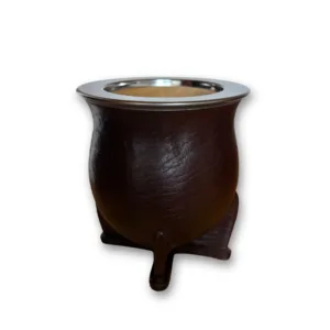 mate camionero de calabaza forrado en cuero negro y marron, Virola de acero